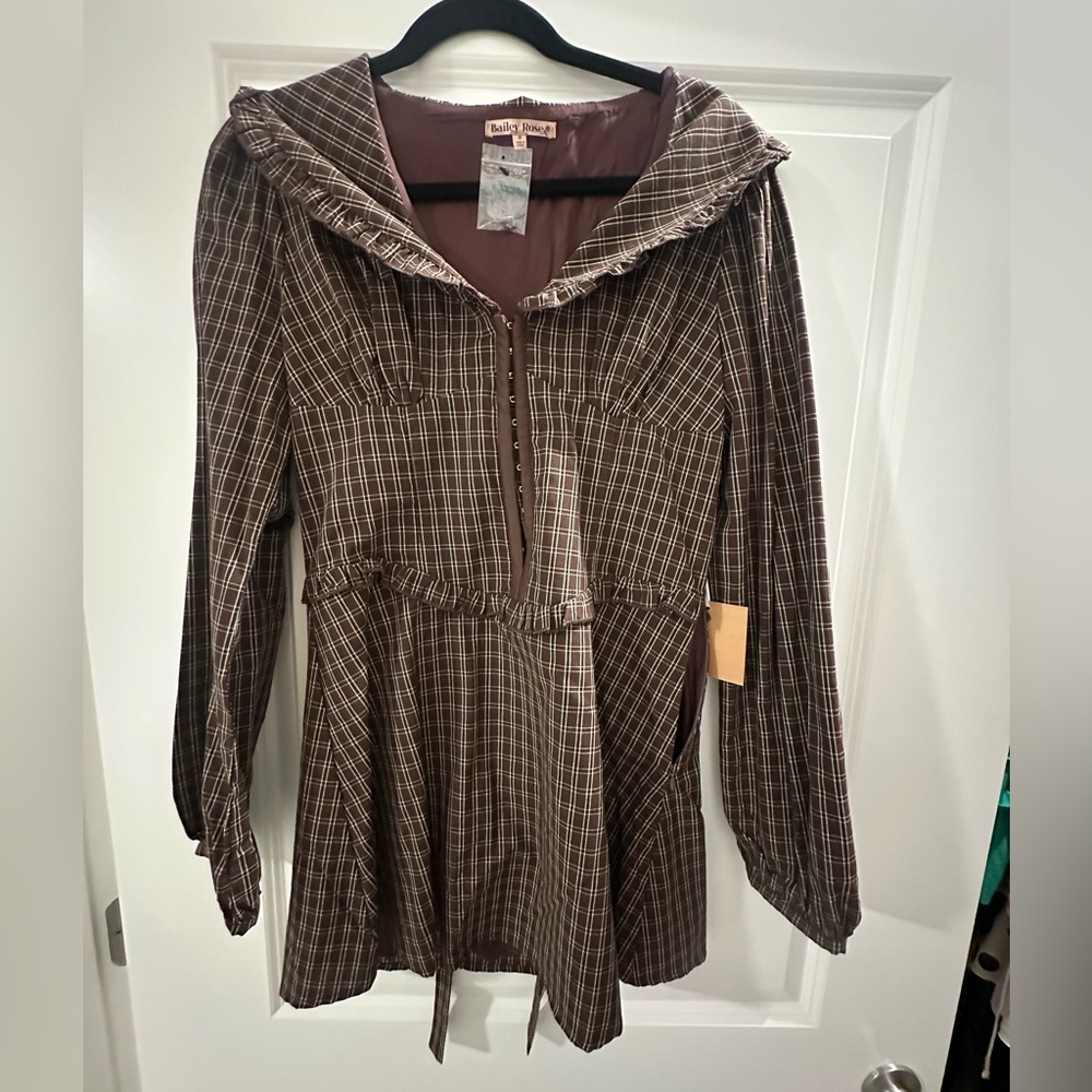 Bailey Rose (Boutique) Brown Checkered Dress